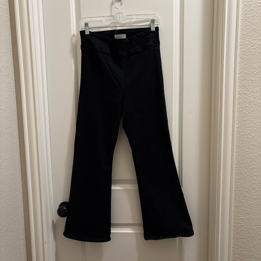 Frame Denim Pull On The Jetset Crop Mini Boot Jeans Sheen Noir Black Size 2